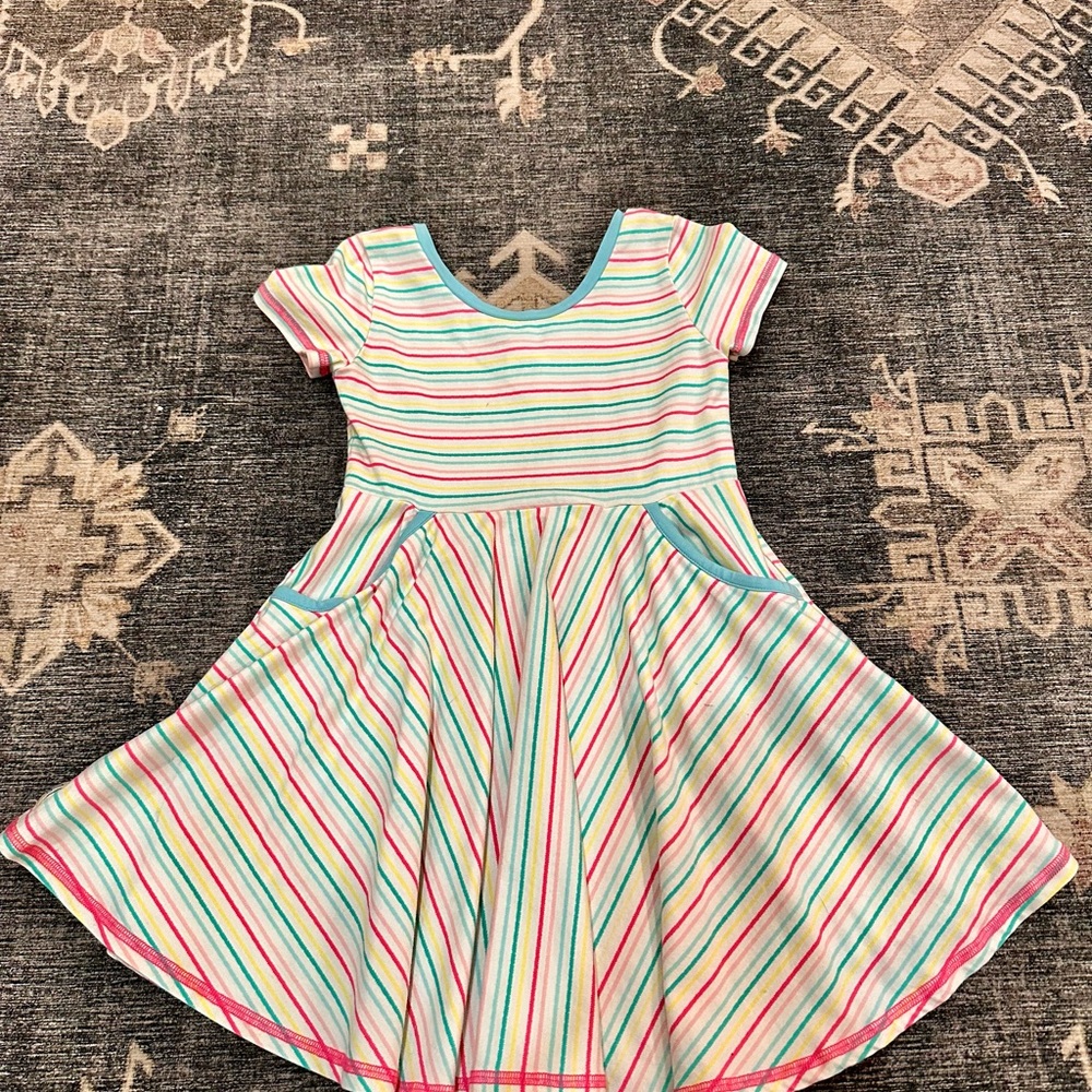 Colorful Striped Kids Dress with Pockets size 4